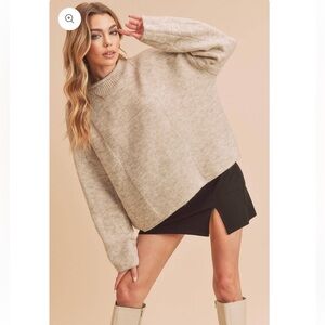 Shop Stevie Ryleigh Patchwork Mock Neck Sweater Oatmeal Cream Size L Cabincore